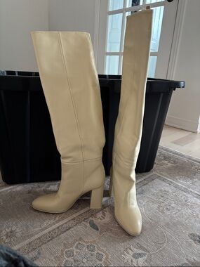 Zara Cream Over-the-Knee Block Heel Boots